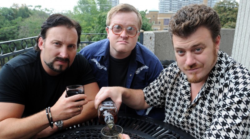 Sept2209RE9159076 Trailer Park Boys in Toronto promoting new movie Count Down To Liquor Day.Trailer Park Boys pouring a tall one. (L-R) Julian (J.P. Tremblay) Bubbles (Mike Smith) and Ricky (Robb Wells).Rick Eglinton Toronto Star. (Photo by Rick Eglinton/Toronto Star via Getty Images)